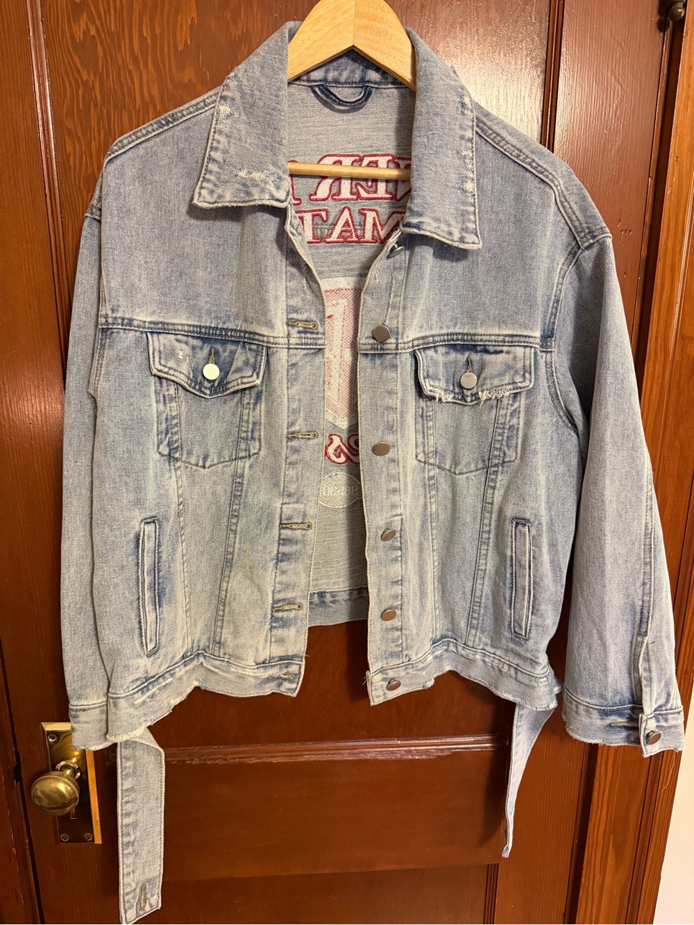 Light Wash Denim Jacket with Waist Tie